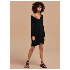 Wilfred Free Gail V-Neck Soft Luxe Jersey Dress Sz Sz L Black Long Sleeve